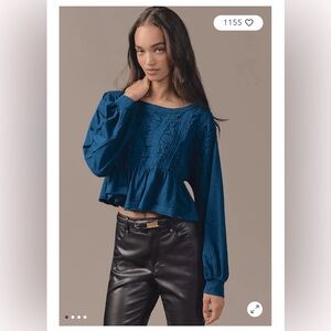 NEW WITH TAGS ANTHROPOLOGIE Pilcro Blue Textuted Babydoll In XL MSRP $68